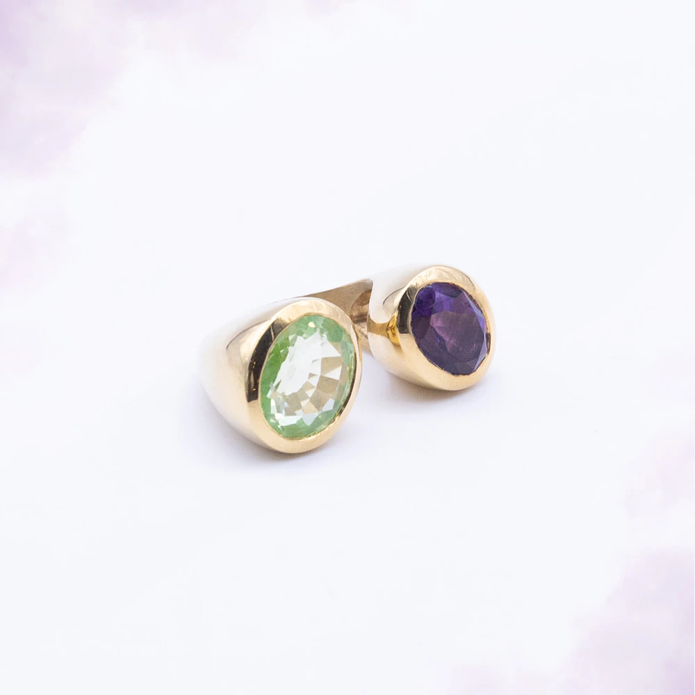Duo Anis & Prune, toi & moi or jaune, pièce unique MILLE 618 N° 009 — photo d'atelier d'origine