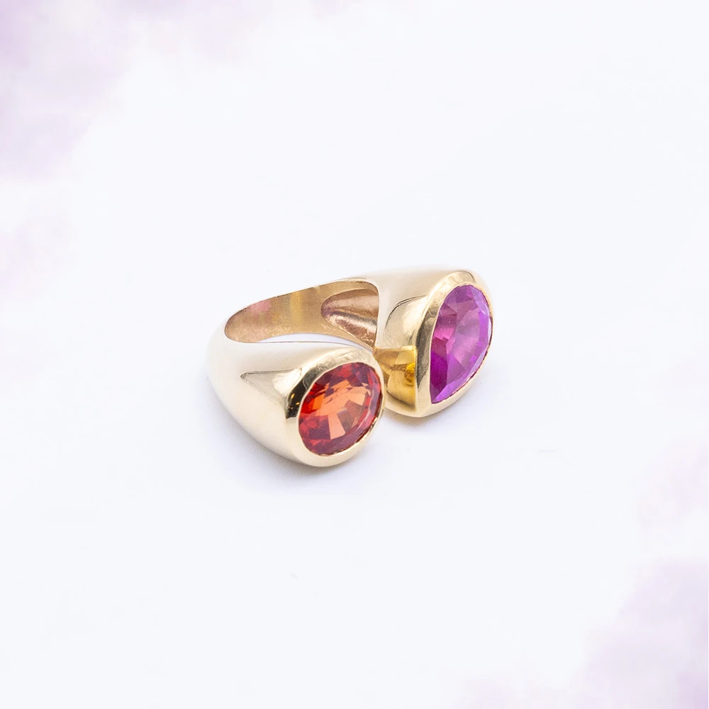 Duo Flamme & Fuchsia, toi & moi or jaune, pièce unique MILLE 618 N° 005 — photo d'atelier d'origine