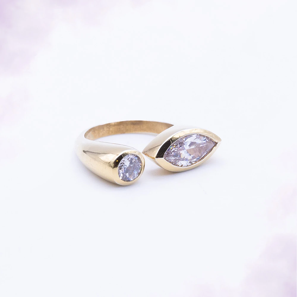 Duo Lune & Navette, toi & moi or jaune, pièce unique MILLE 618 N° 014 — photo d'atelier d'origine