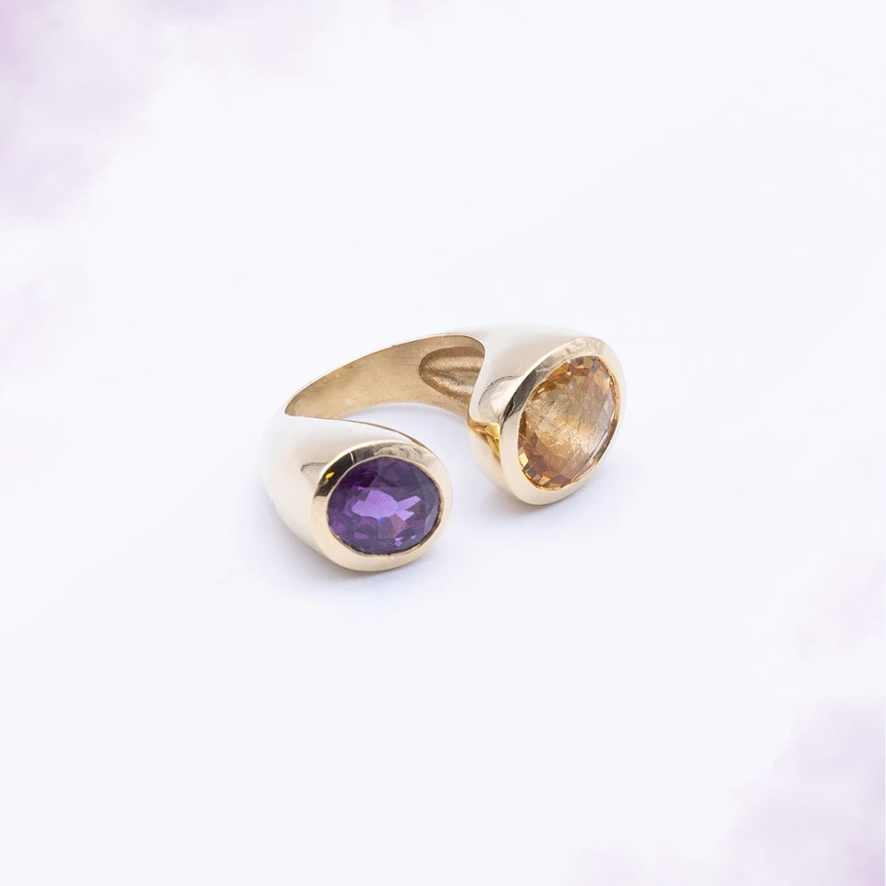 Duo Prune & Soleil, toi & moi or jaune, pièce unique MILLE 618 N° 010 — photo d'atelier d'origine