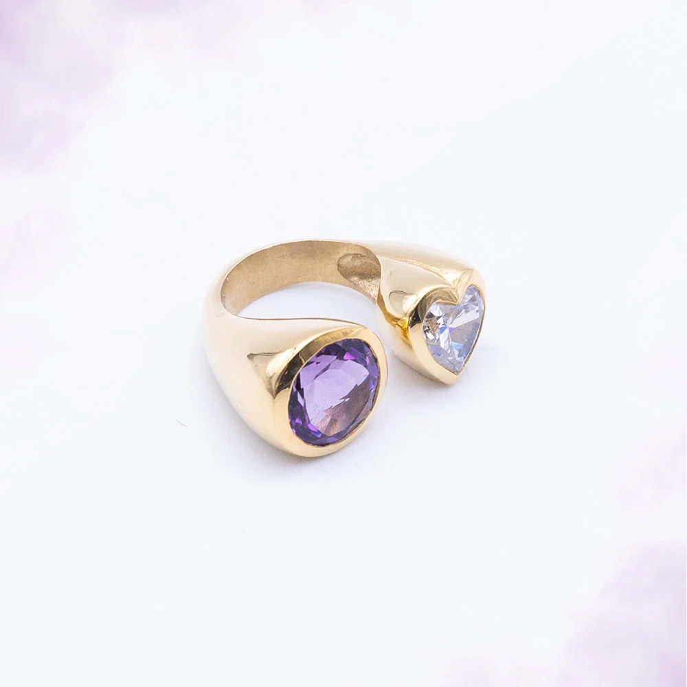 Duo Violet & Givre, toi & moi or jaune, pièce unique MILLE 618 N° 006 — photo d'atelier d'origine