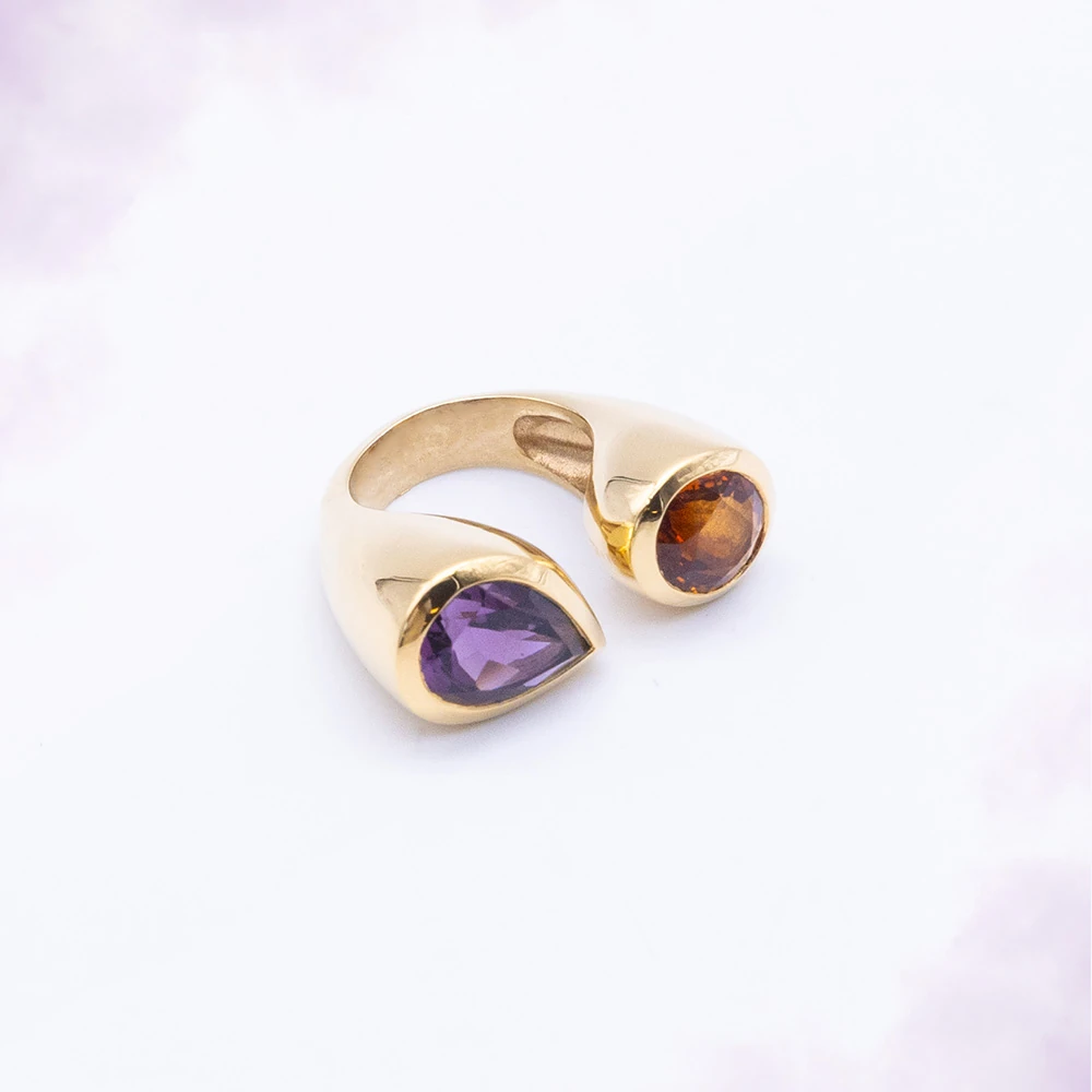 Duo Violet & Miel, toi & moi or jaune, pièce unique MILLE 618 N° 008 — photo d'atelier d'origine