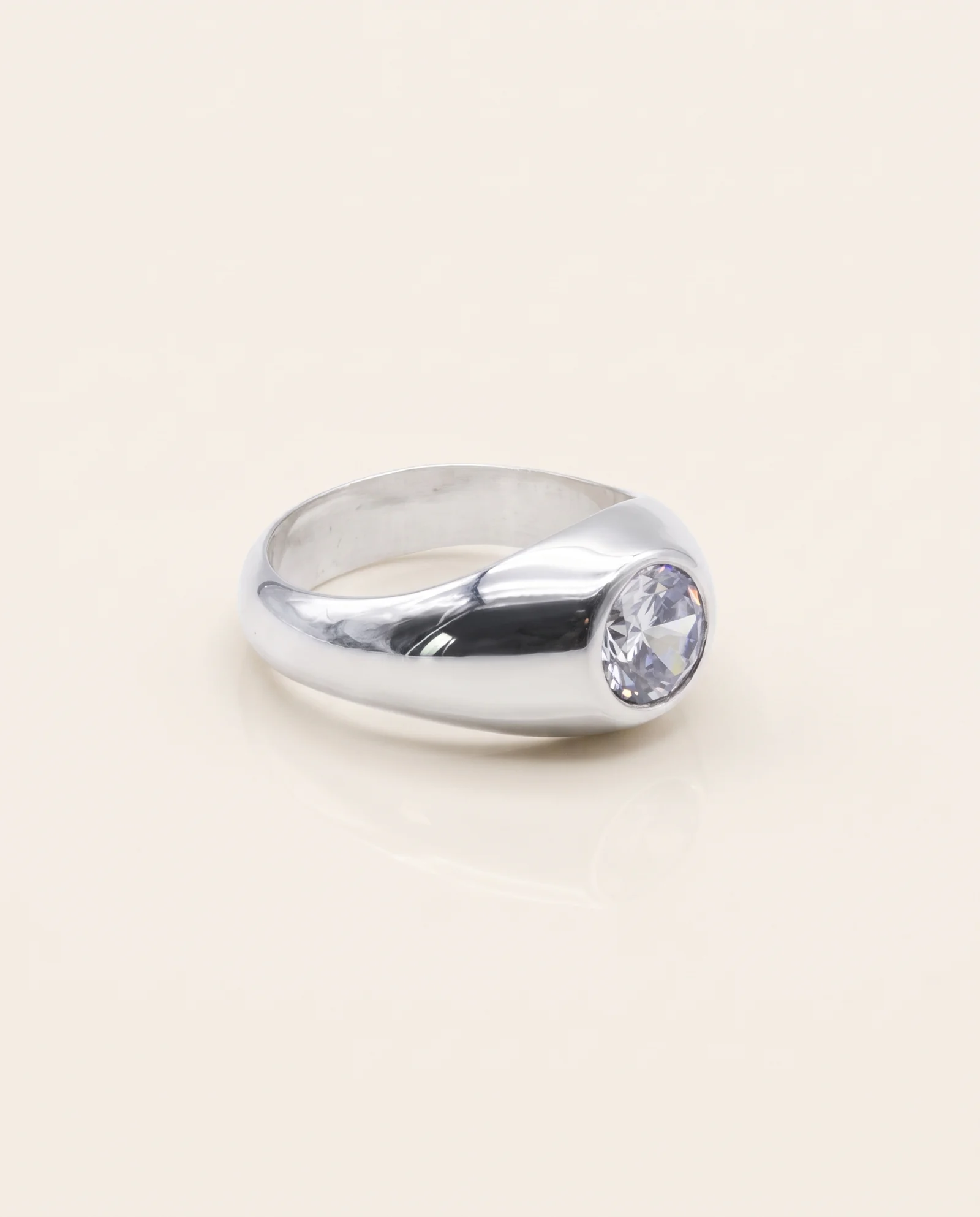 Éclat de Lune, bague métal blanc poli miroir, pièce unique MILLE 618 N° 017